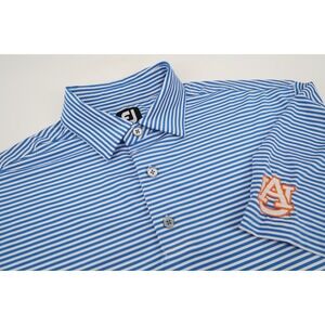Footjoy Mens Large Auburn Tigers Golf Performance Polo Shirt Blue Striped